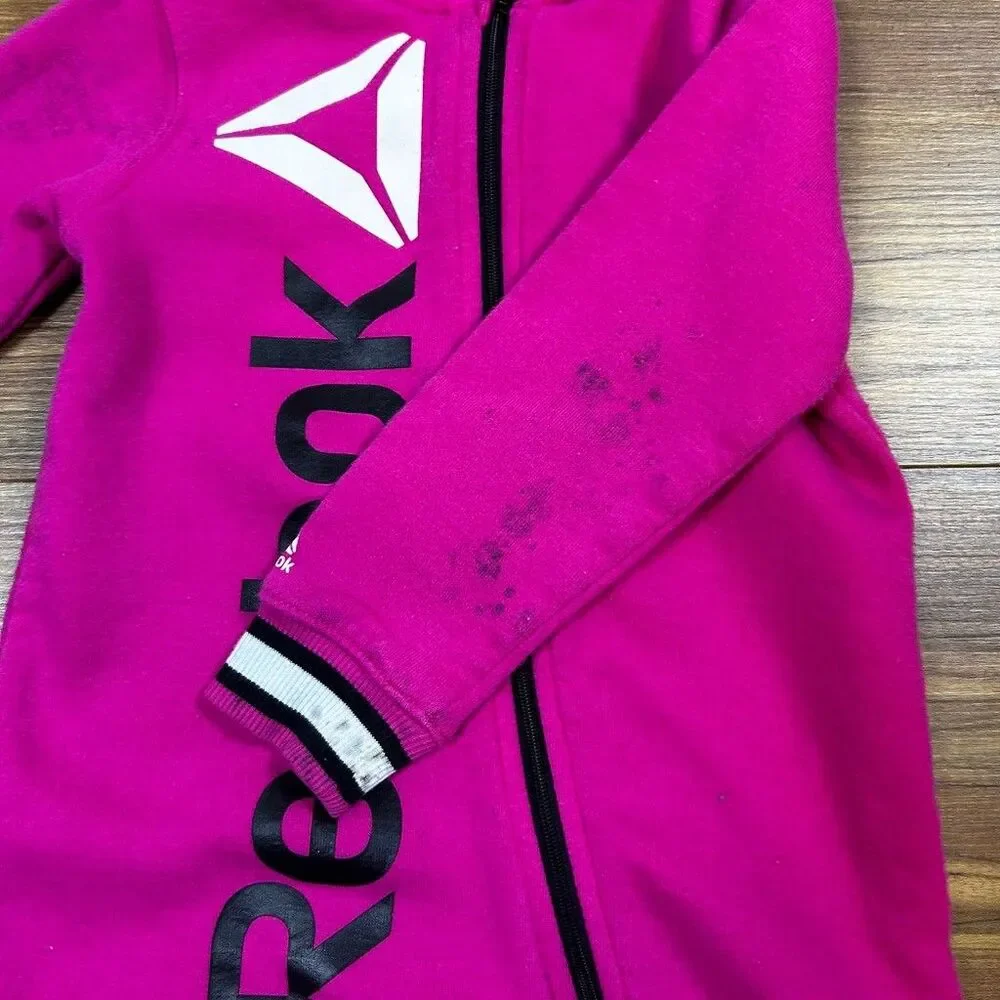 Reebok Baby Girls Hooded Romper One-Piece Fleece Jumpsuit Pink 18 Months